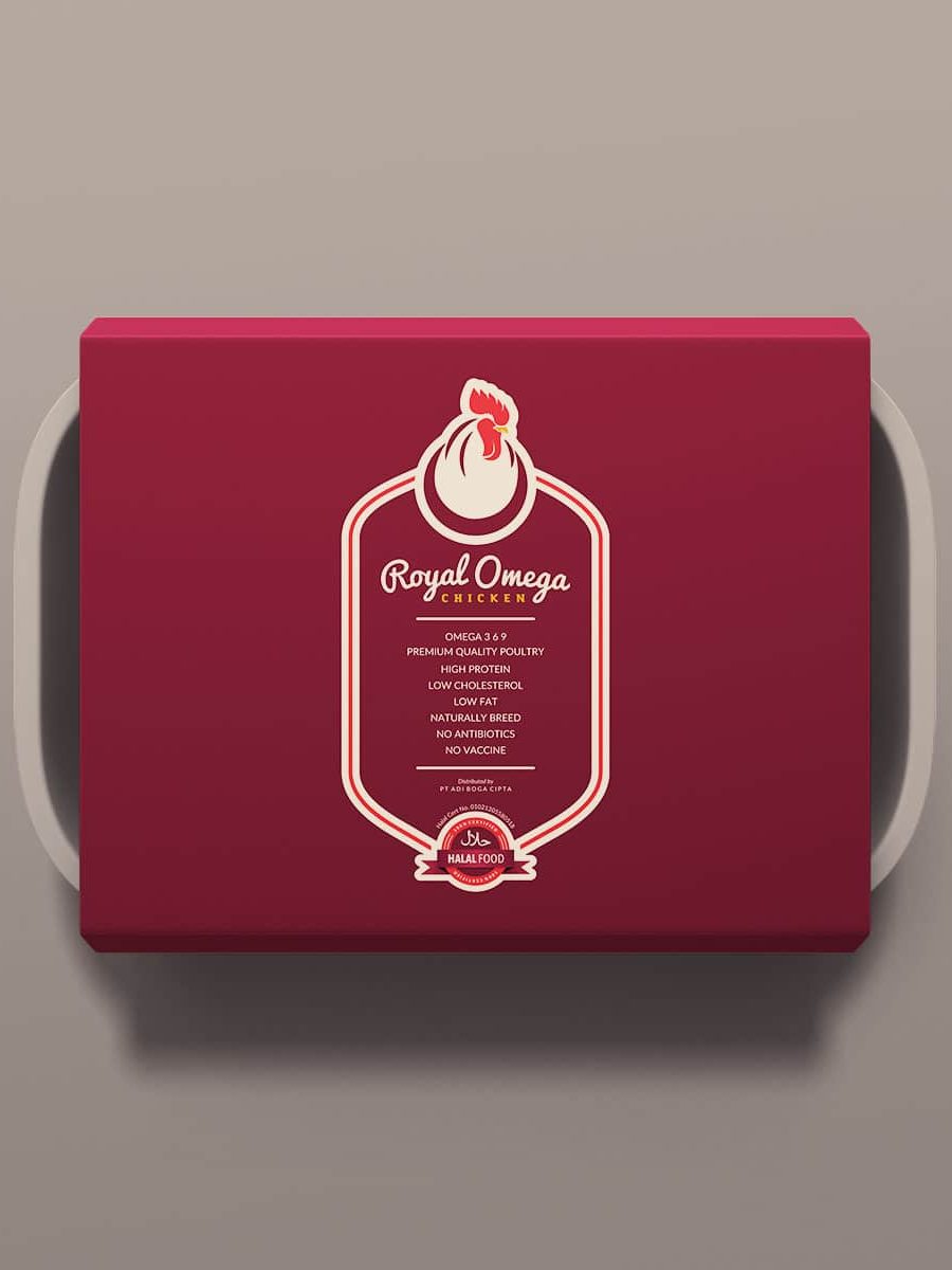Desain Stiker Kemasan Royal Omega Chicken